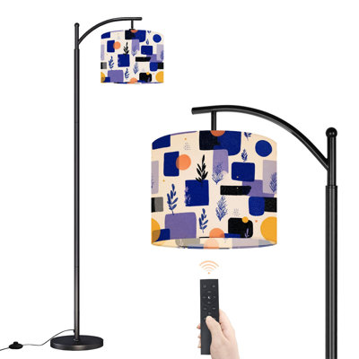 Lampe sur pied à arc avec abat-jour réglable Abstrait géométrique bleu orange mauve sur pied botanique Lampe sur pied à 3 températures de couleur à intensité variable avec interrupteur au pied pour la chambre à coucher