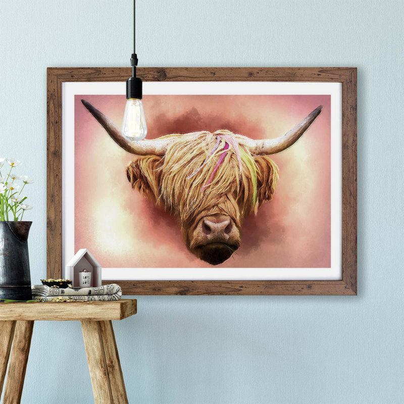 Head Of A Highland Cow by Adam BG - Single Picture Frame Painting, Walnut, 24cm H x 33cm W x 2cm D
