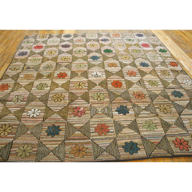 Tapis antique en laine crocheté aux États-Unis