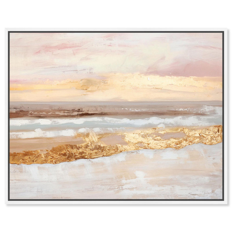 «Rose Gold Coast», art sophistiqué sur toile par , H 17 po x l 21 po, Cadre blanc