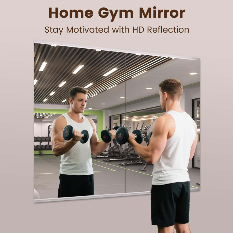 Ensemble de 2 miroirs de salle de sport modernes à fixation murale, encadrés, 48 po x 24 po, 2
