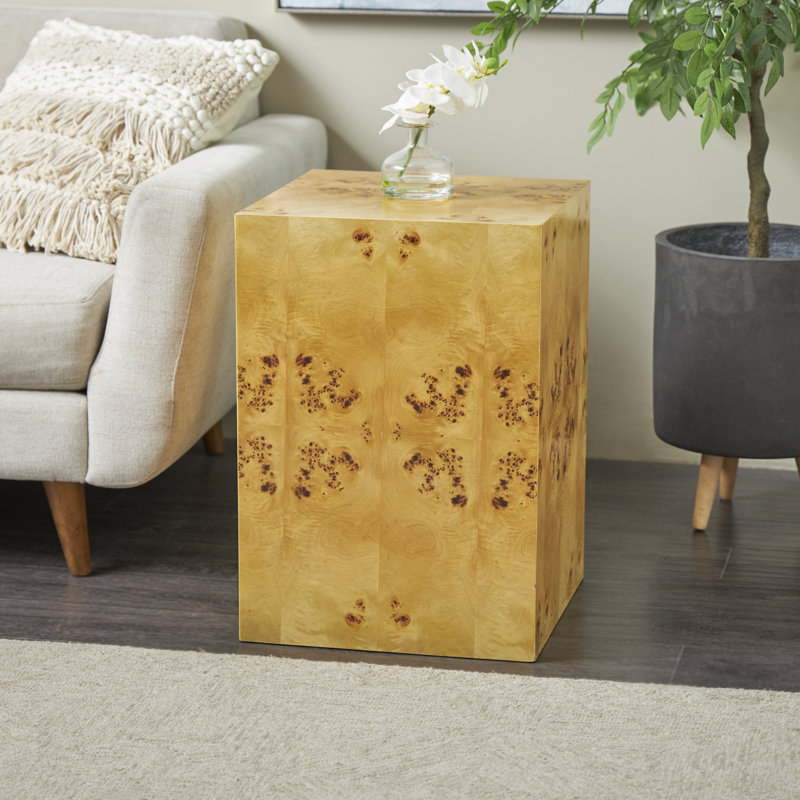 Cole And Grey Wood Square Cube Accent Table With Wood Grain Patterns