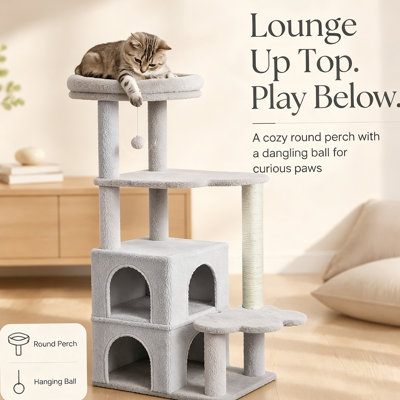 Tour mignonne pour arbre à chat de 53,5 pouces avec deux grands condos pour chat, poteaux à griffer en sisal naturel, perchoir supérieur et plateforme en forme de nuage, mobilier pour chat à plusieurs niveaux pour chatons et chats d'intérieur