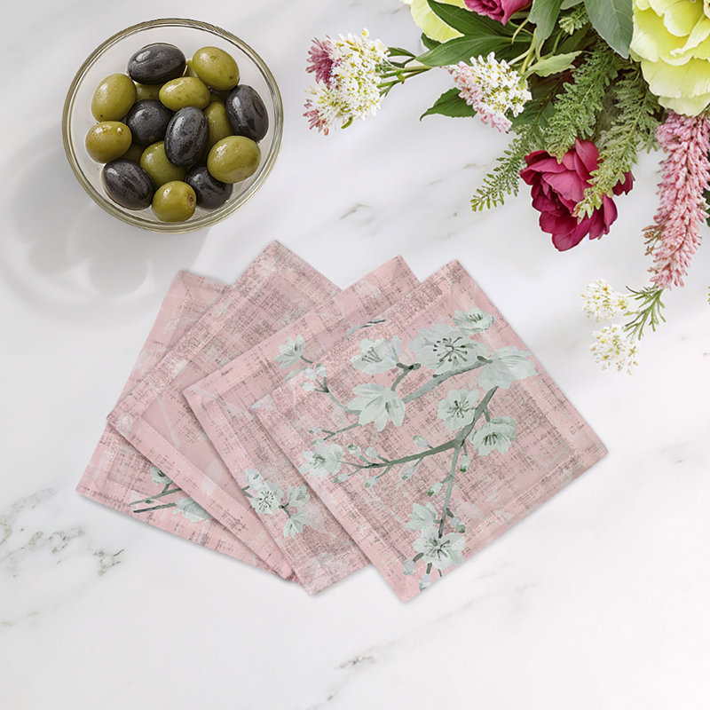 Blossom Fantasia Cotton Sateen Cocktail Napkins, Soft Pink