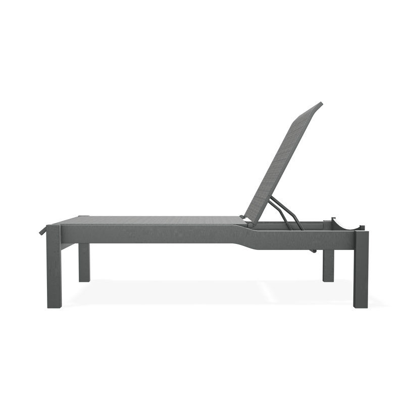 Leeward Sling Marine Grade Polymer Lay-flat Stacking Armless Long Frame Chaise with Wheels, Collect Indigo, Graphite