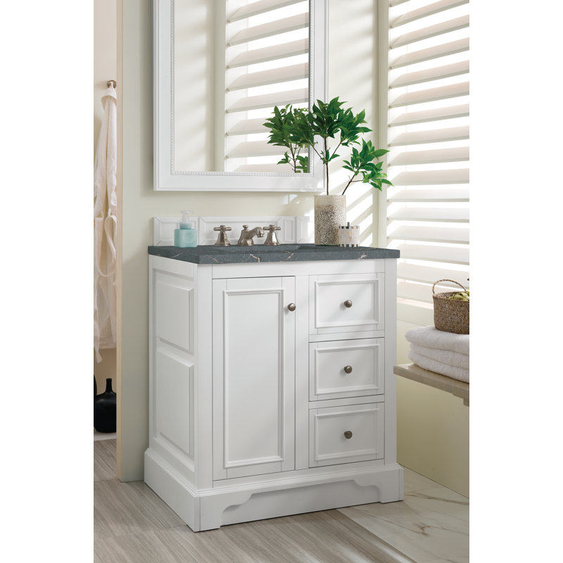 Kewstoke 31.3'' Single Bathroom Vanity with Top, Bright White, Parisien Bleu, 8" Widespread