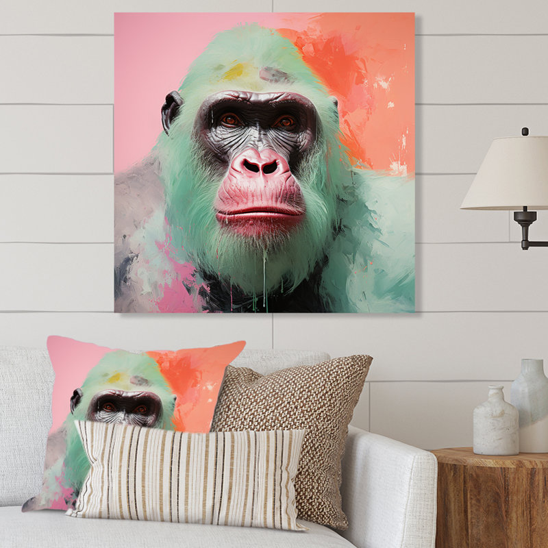 Portrait de gorille vert et rose - Gorillamétal, art mural, H 29 po x l 29 po x P 1,5 po