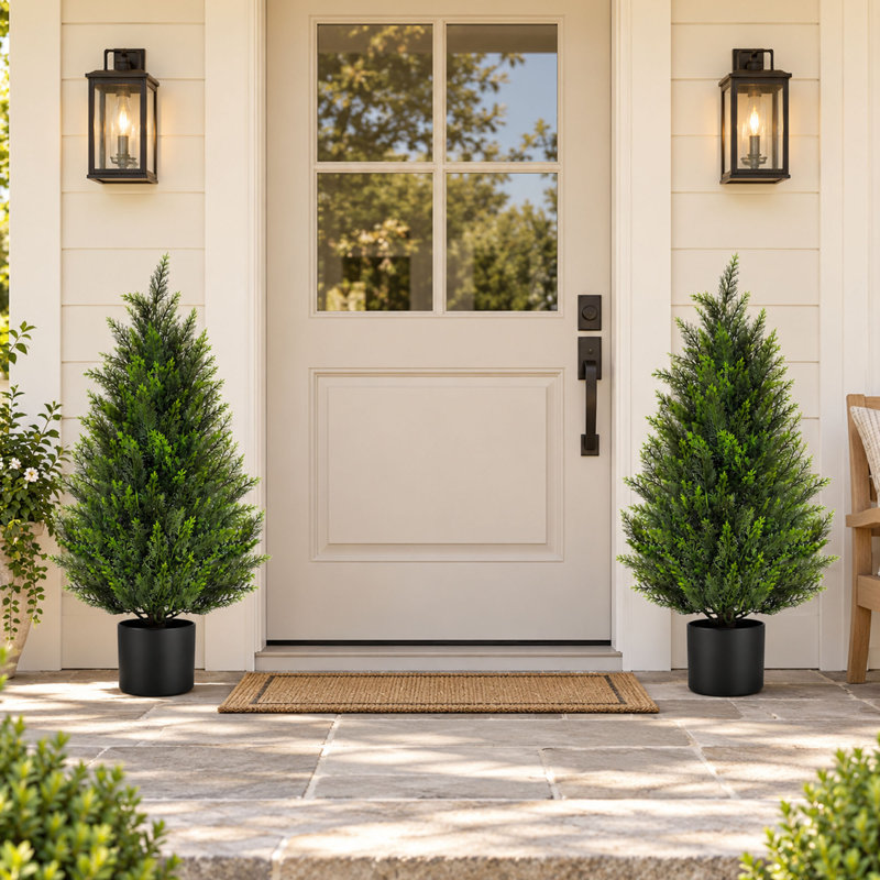 2-Pack 3FT UV-Resistant Artificial Cedar Topiary Trees