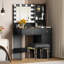 Bureau de coiffeuse avec miroir et 3 modes d'éclairage, coiffeuse de maquillage avec plateau en verre et tablettes de rangement, coiffeuse avec 2 tiroirs et armoire, noir-825851099