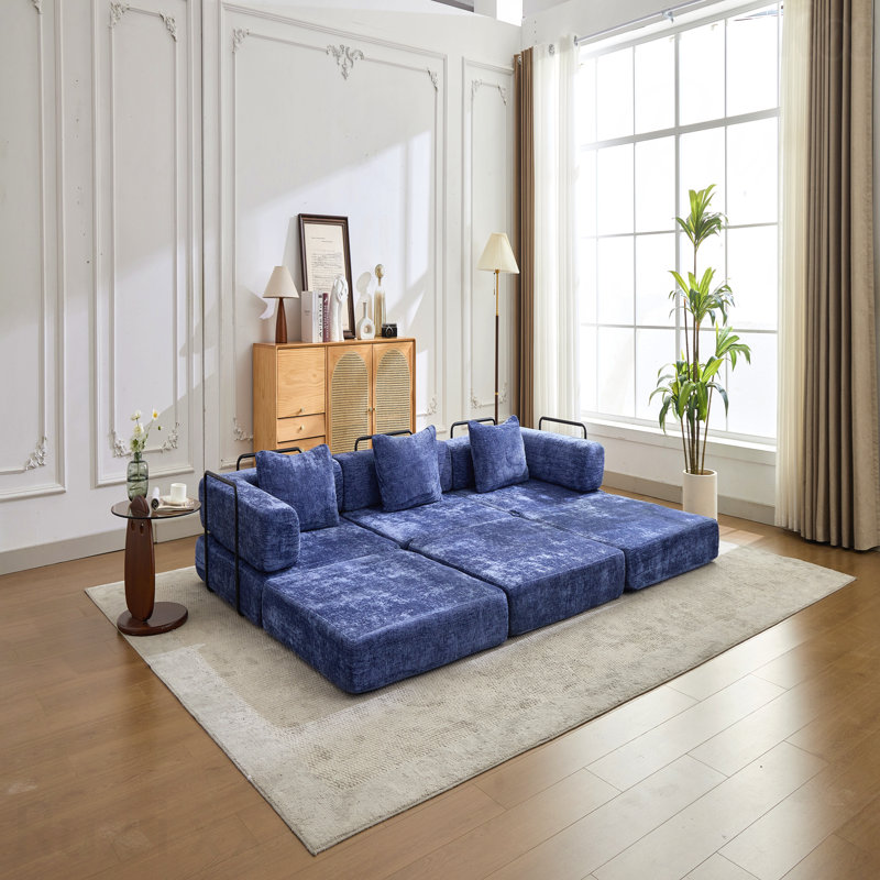 Canapé convertible Chenille, Bleu