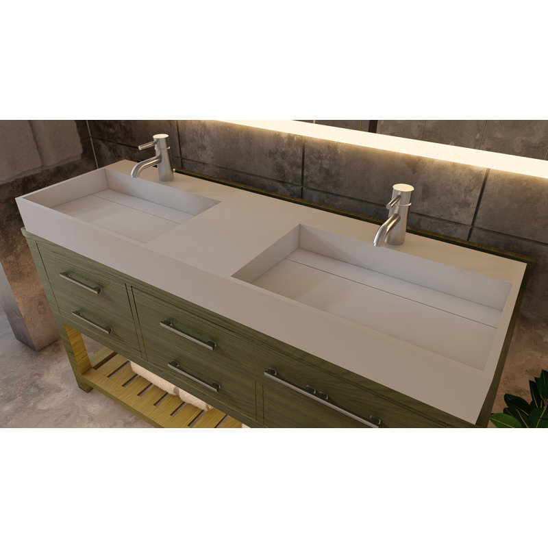Plateau de meuble-lavabo double 60 po avec lavabo Amelia, Blanc