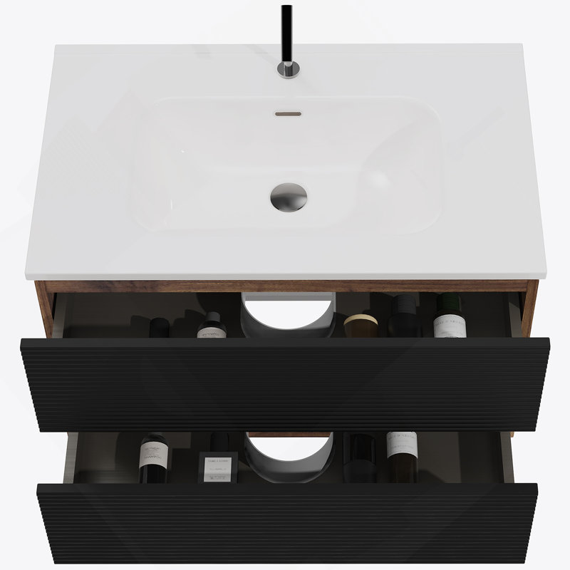 Meuble-lavabo mural avec lavabo en céramique intégré, meuble-lavabo flottant pour salle de bain moderne, 30"