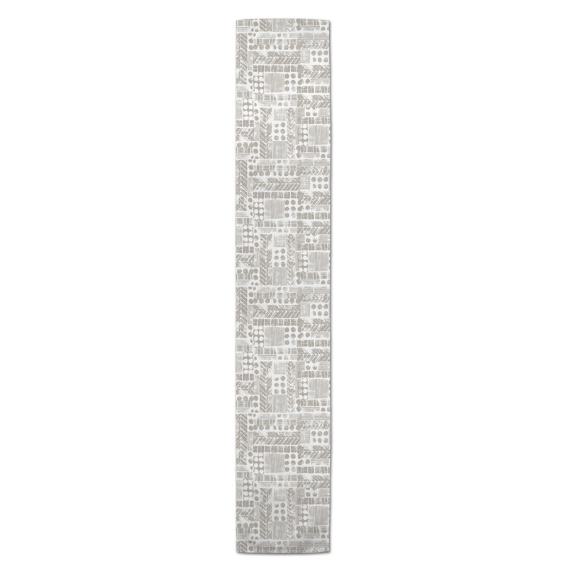 Chemin de table aztec tribal stamp Harvir, 90 po x 16 po, Kaki
