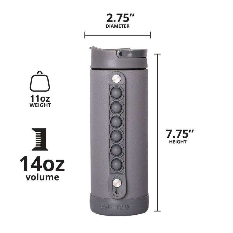 Bouteilles d'eau élémentaires 14 oz pour enfants en acier inoxydable avec couvercle en paille, Graphite