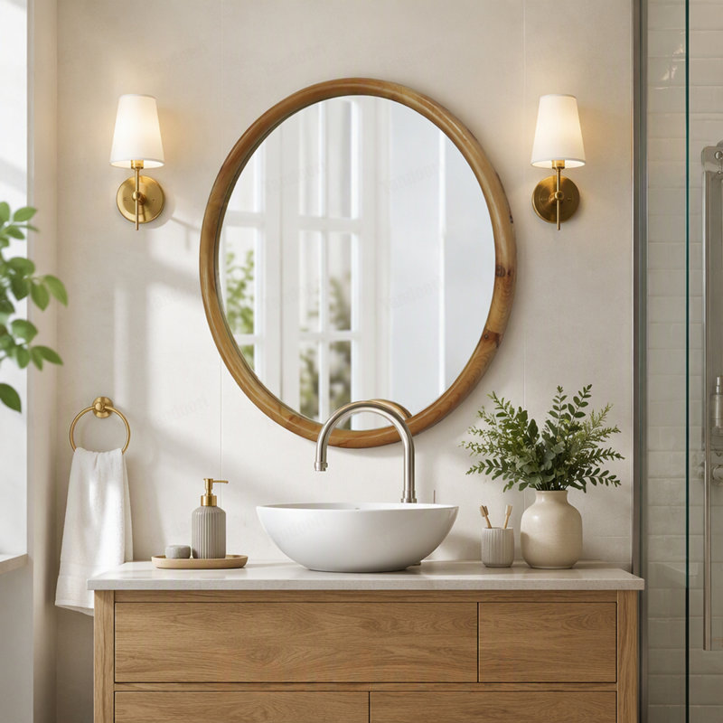 Glass Frame and Iron Frame Round Wall Mirror