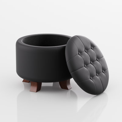 Storage Ottoman With Padded Seat, Modern PU Leather Footrest, Round Stool For Living Room Bedroom