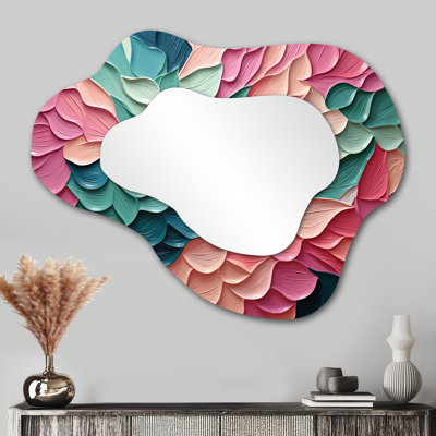 Grand miroir mural moderne moderne irrégulier rose et vert