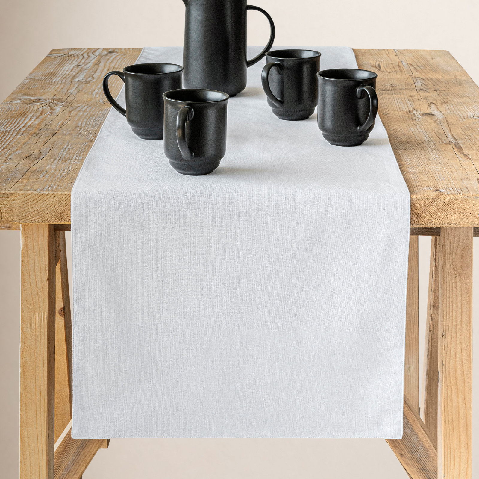 Woven Chambray Table Runnner, White, 18" W x 108" L