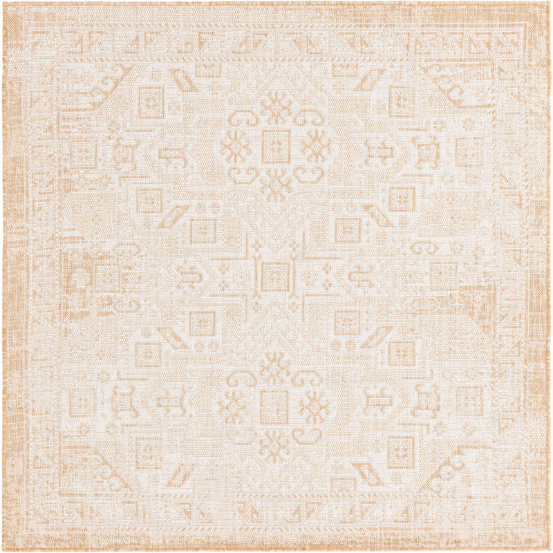 Tapis d'extérieur couleur ivoire Chand, Carré 5 pi 3 po