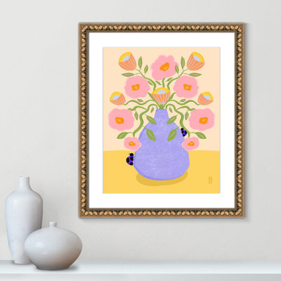 Summer Retro Flowers in a Vase Illustration Print by Nell
