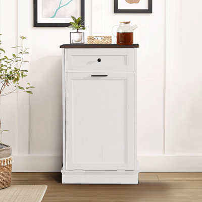 10 Gallons Tilt Out Trash Bin Cabinet, Wooden Garbage Can Cabinet For Kitchen And Laundry