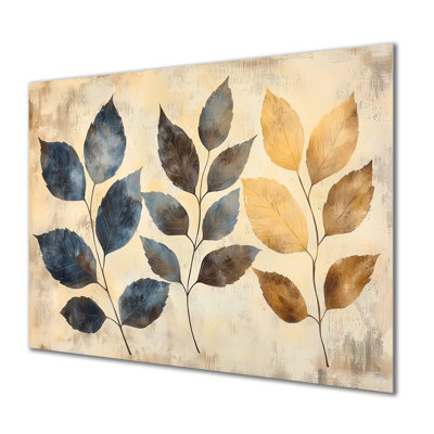 Faded Sepia Leaves I - Traditional Metal Art Print, Leaves Metal Wall Decor