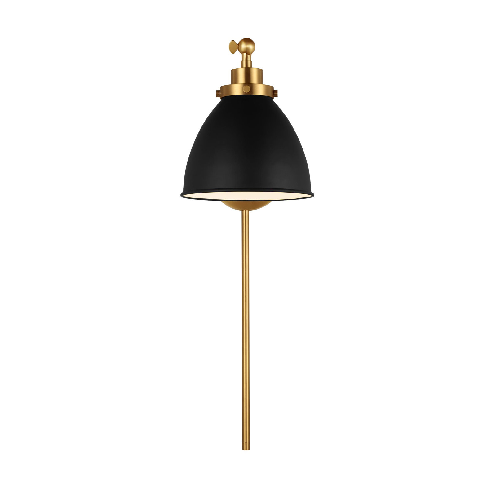 Single Light Dimmable Armed Sconce, Burnished Brass, Midnight Black