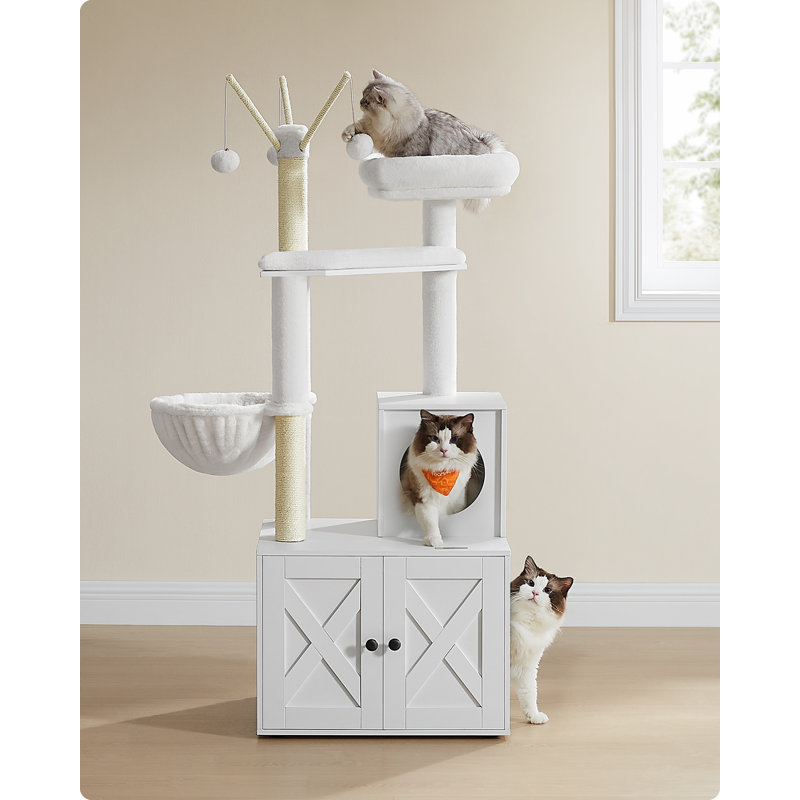White Sisal 55.1" Cat Tree with Litter Box Enclosure