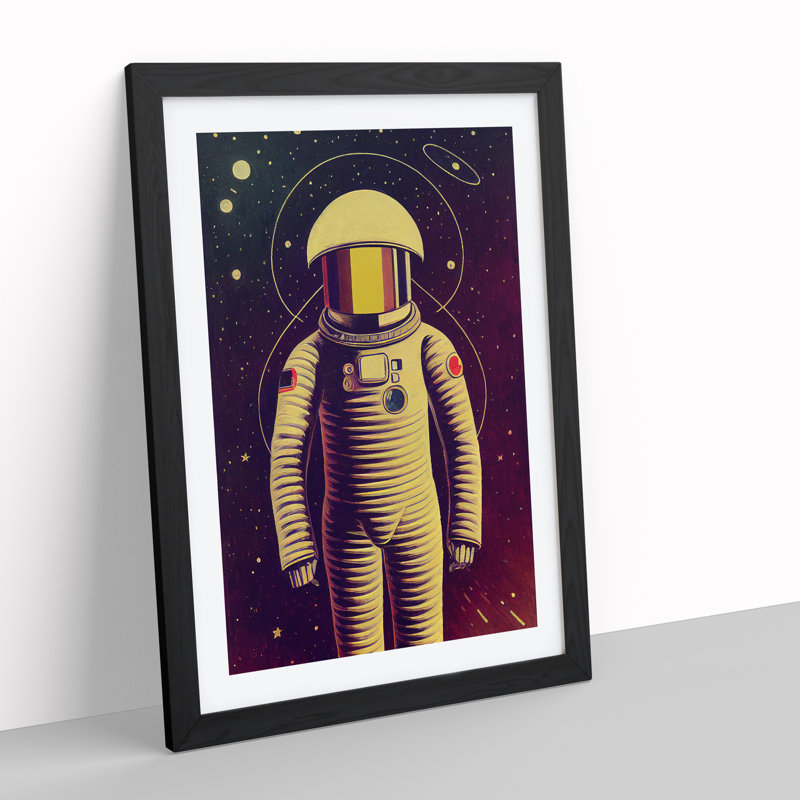 Retro Astronaut No.6 - Single Picture Frame Print, Black Framed, 64cm H x 46cm W x 2cm D