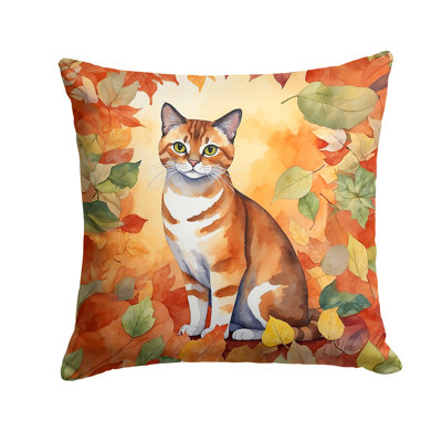 Malayan Cat in Fall Leaves Throw Pillow