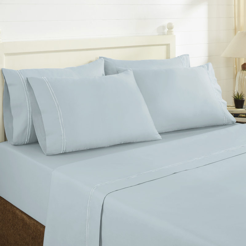 Italian Hotel 1000 Thread Count Sheet Set, Queen Sheet Set + Fitted Sheet + 4 Pillowcases, Sterling Blue & Celestial Blue