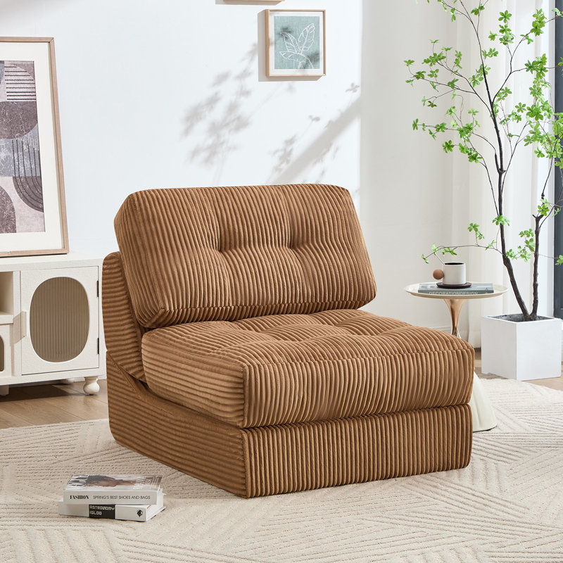  8.3" Compression Futon mattress, Folding Sofa Bed, Modern Corduroy Upholstered Sofa Comfortable Accent Chair, Brown