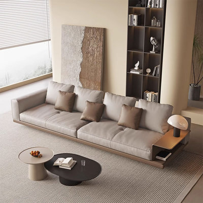 Khaki Genuine Leather Modular Sofa cushion couch