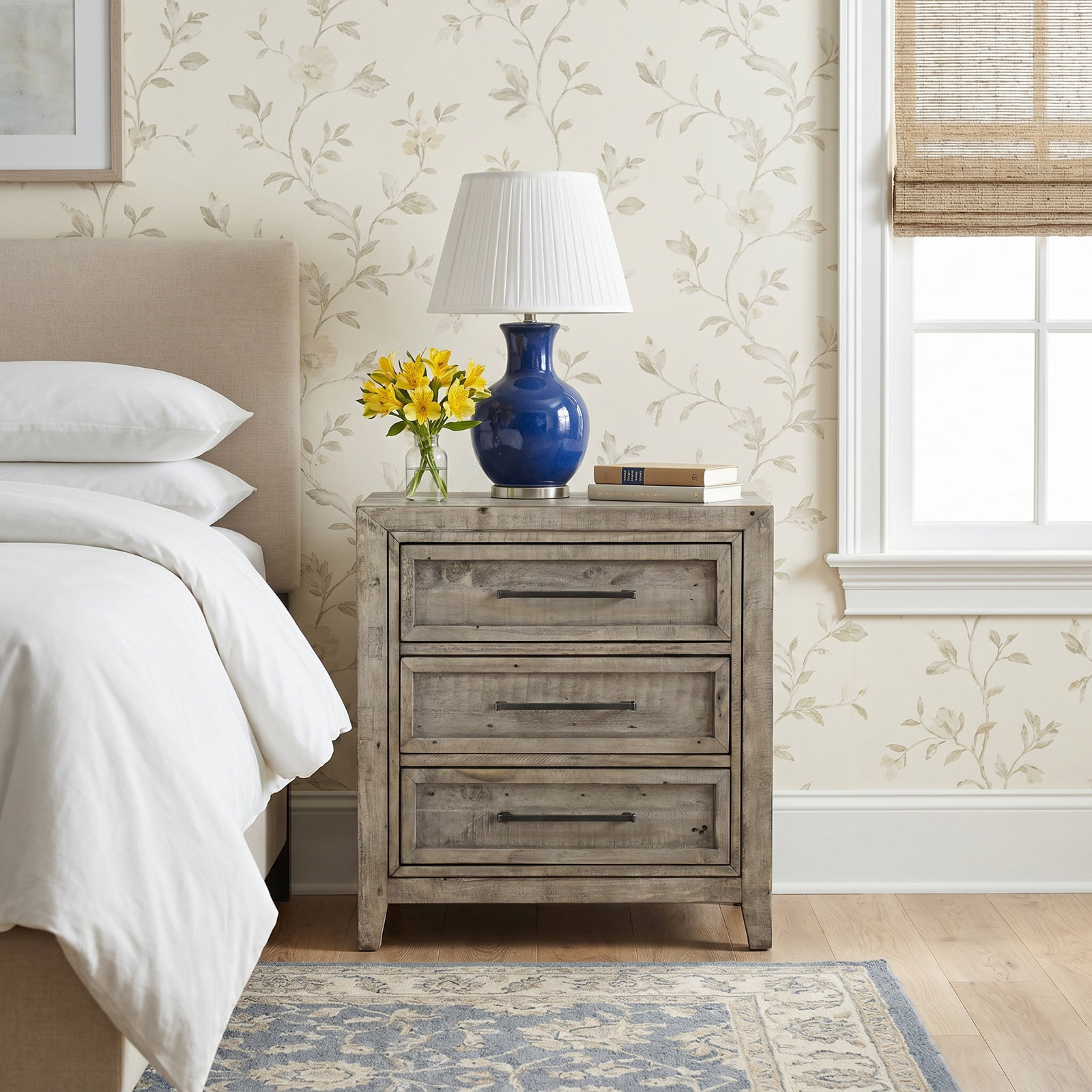 3-Drawer Reclaimed Pine Nightstand, Distressed Gray