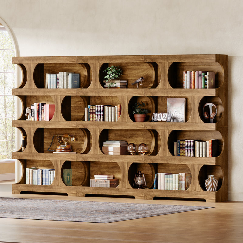 71" Tall Bookcase, Modern Storage Display Shelves, Brown