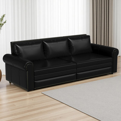 Sofa,93.7" King Pull Out Sofa Bed,3-In-1 Faux Leather Convertible Sleeper Sofa With Nailhead Trim & Rolled Arm,Multi-Functional Sofa Bed For Living Room,Bedroom