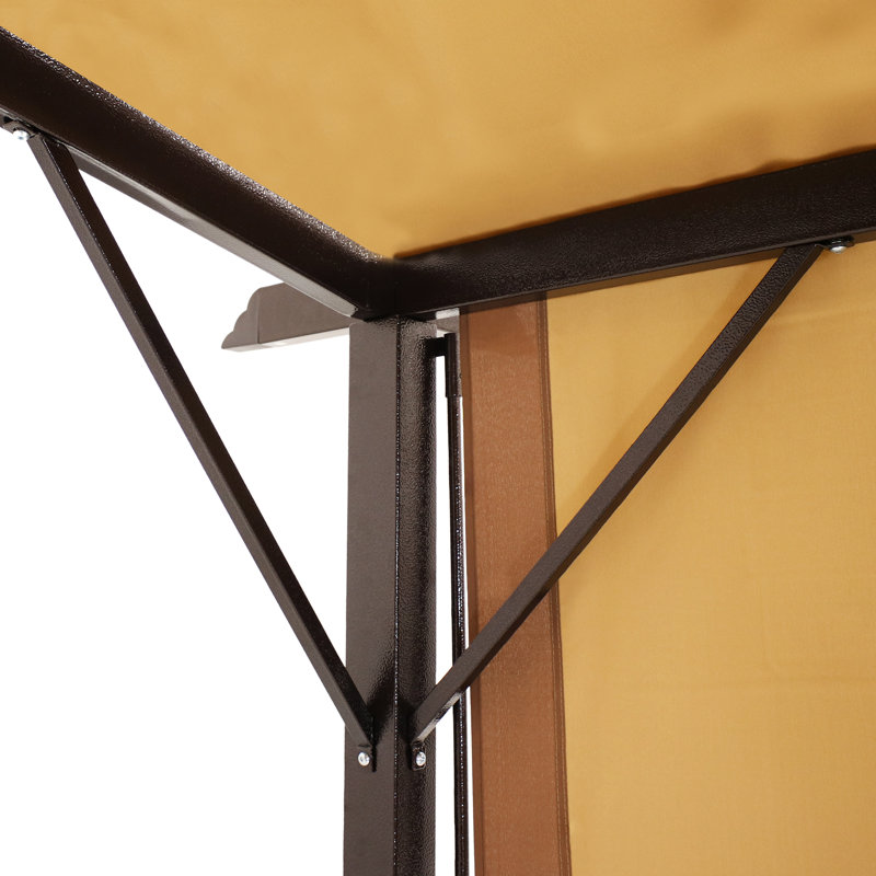 Tan Metal Arched Pergola with Retractable Canopy, 12 Ft.