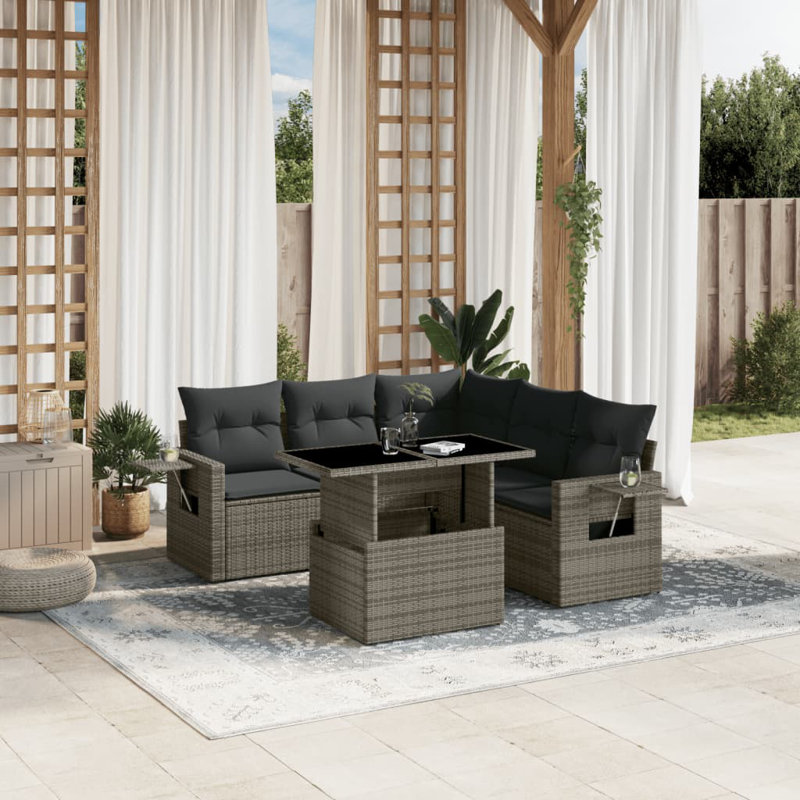 Ensemble de canapé de jardin Vidaxl PE rotin gris, acier thermolaqué, verre trempé