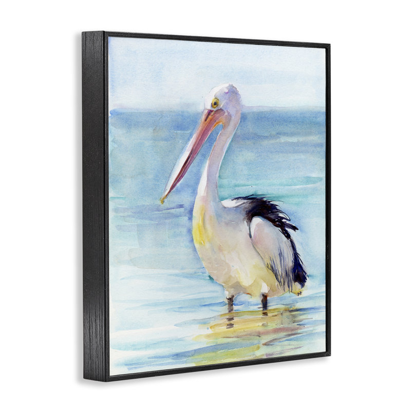  «Pelican Wading in Sea», estampe numérique par John Keeling, H 20 po x l 16 po, Giclée encadrée noir minuit