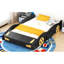 Lit plateforme noir et jaune avec style voiture de course et rangement spacieux pleine grandeur pratique-674855854-674855855