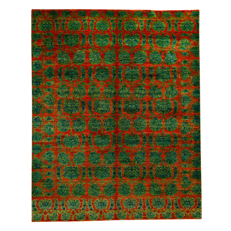 Hand Knotted Silk Area Rug in Rust