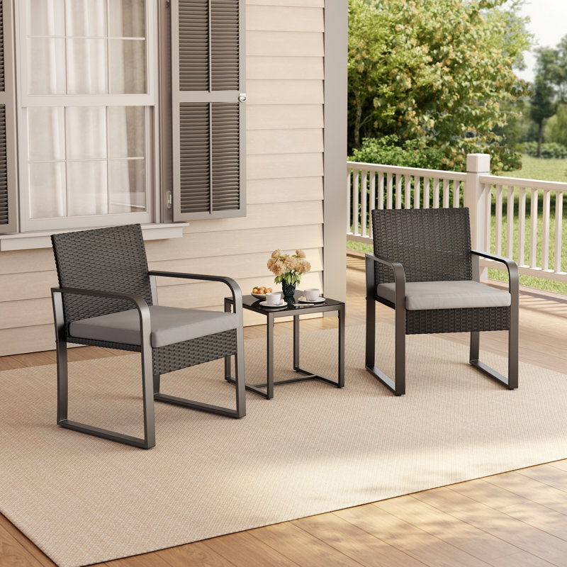 Gizoon 2 - Person Wicker Patio Conversation Set with Cushions, Gray