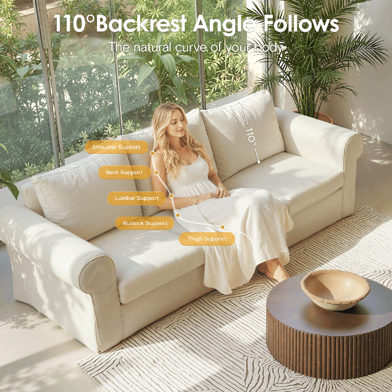 89" Comfortable 3-Seater Sofa For Living Room, Soft Slipcovered Couch With Washable Cover, Supportive Cushions & Sturdy Frame