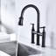 Robinet de cuisine rétractable noir mat - Interrupteur à deux poignées pour un débit et une température de l'eau réglables à 360 ° Buse rotative élevée Surface de nettoyage élargie Matériau laiton Durabilité avec poignées-163504552