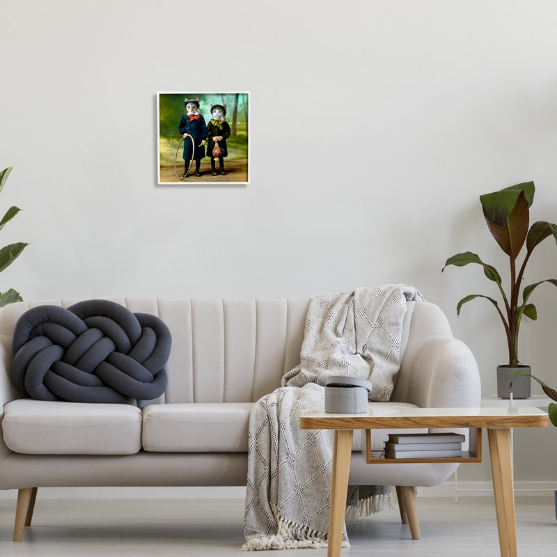 Vintage Cats in Classic Clothing Canvas Art with White Frame