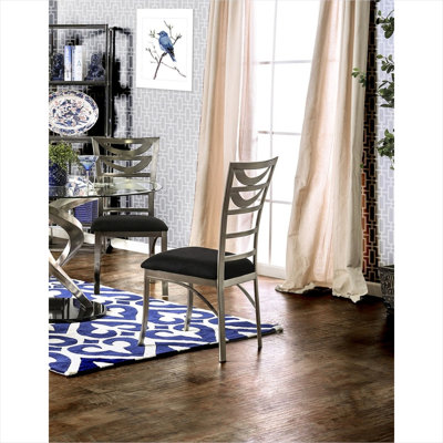 Chaises latérales à dossier échelle avec sièges rembourrés en microfibre, finition noire et argentée, ensemble de 2