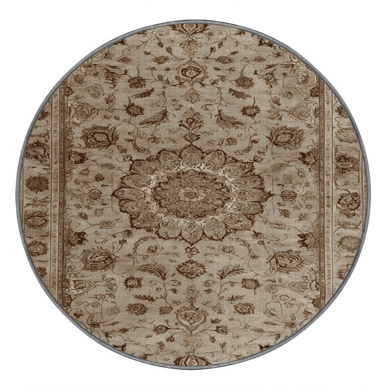 Tapis persan gris lavable à la machine, Rond 7 pi
