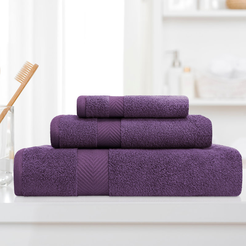 Hamachi Zero-Twist 3 Piece 100% Cotton Towel Set, Grape Seed