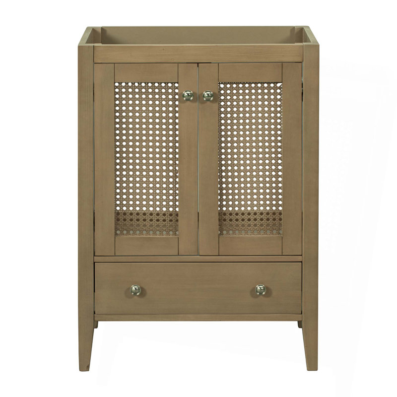 Meuble-lavabo de 24 po sans lavabo, base seulement, armoire avec portes et tiroir, cadre solide et panneau de fibres à densité moyenne, naturel