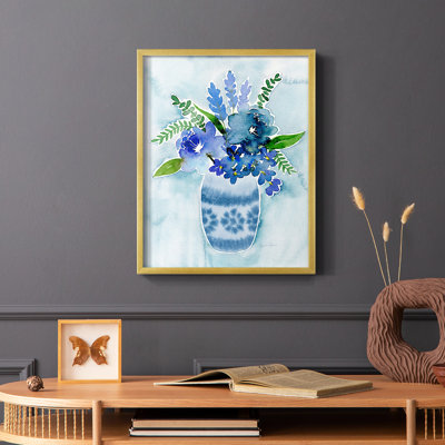 «Blue Bouquet II», reproduction encadrée - bois massif